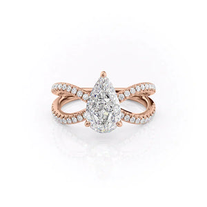 The Zoey Set With A 3 Carat Pear 14K Rose Gold Lab Diamond