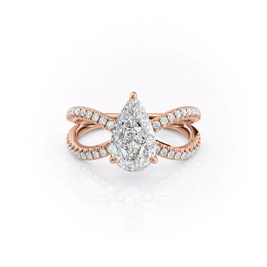 The Zoey Set With A 1 Carat Pear 14K Rose Gold Lab Diamond