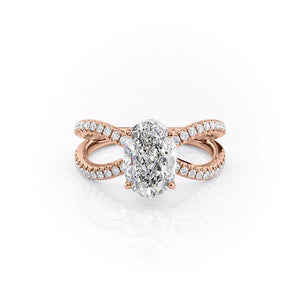 The Zoey Set With A 2.5 Carat Oval 14K Rose Gold Lab Diamond