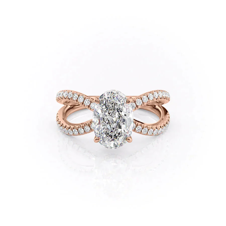 The Zoey Set With A 2 Carat Oval 14K Rose Gold Lab Diamond