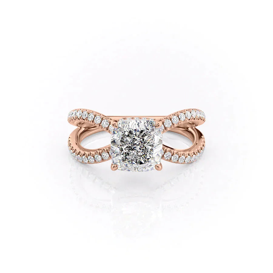 The Zoey Set  With A 1 Carat Cushion 14K Rose Gold Moissanite