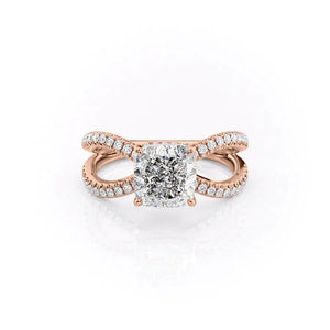 The Zoey Set  With A 1 Carat Cushion 14K Rose Gold Moissanite