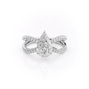 The Zoey Set  With A 5 Carat Pear 14K White Gold Moissanite