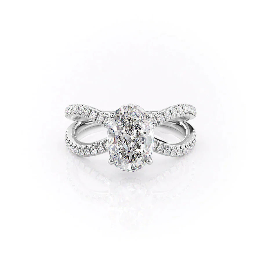 The Zoey Set  With A 3 Carat Oval 14K White Gold Moissanite