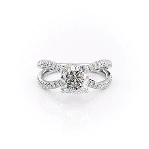 The Zoey Set With A 3 Carat Cushion 14K White Gold Lab Diamond