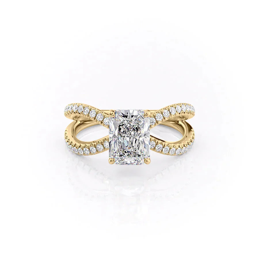 The Zoey Set With A 3 Carat Radiant 18K Yellow Gold Lab Diamond