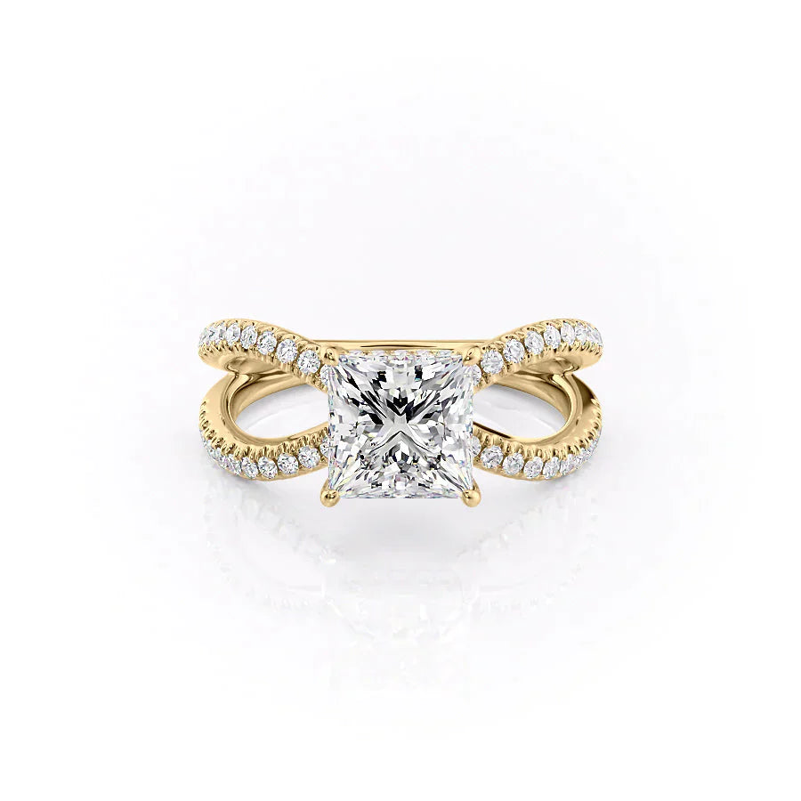 The Zoey Set With A 2 Carat Princess 18K Yellow Gold Lab Diamond