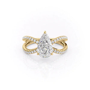 The Zoey Set With A 2 Carat Pear 18K Yellow Gold Lab Diamond