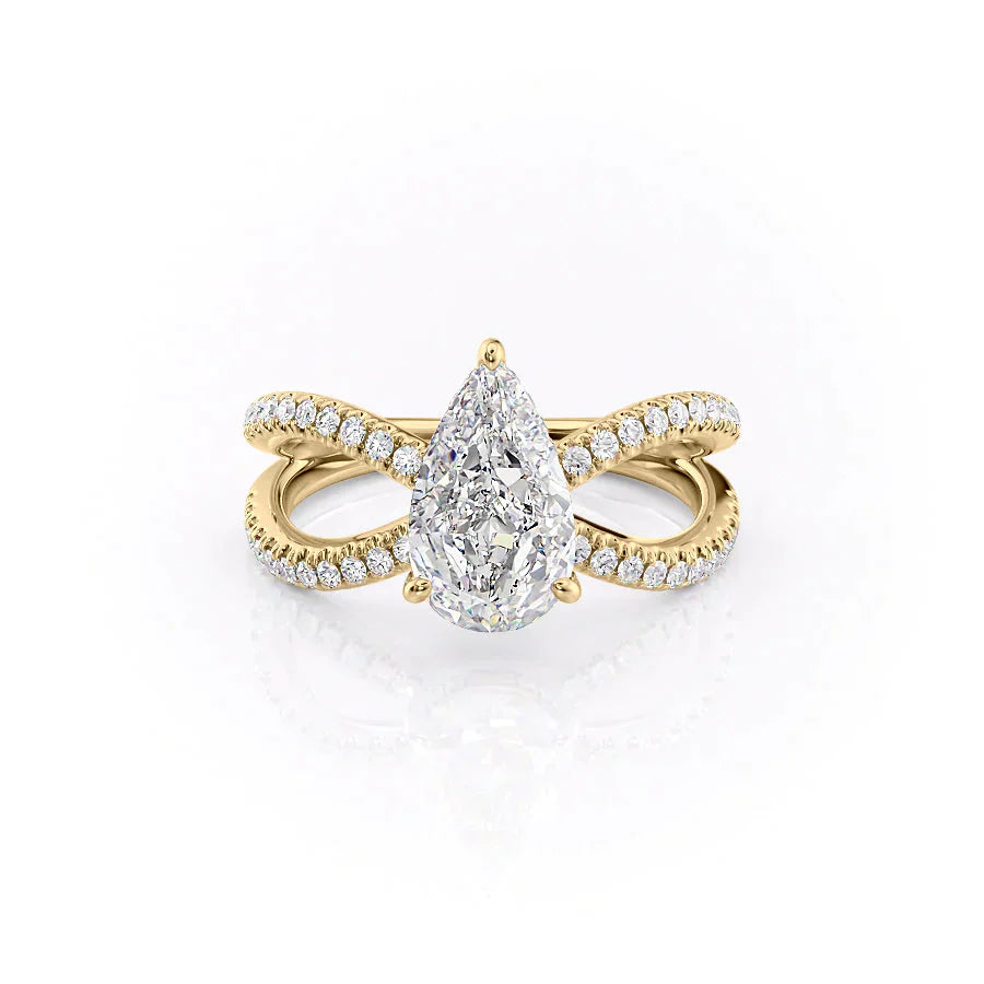 The Zoey Set With A 1 Carat Pear 18K Yellow Gold Lab Diamond