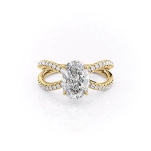 The Zoey Set With A 3 Carat Oval 14K Yellow Gold Lab Diamond