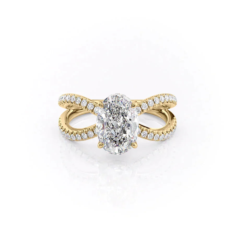The Zoey Set With A 2 Carat Oval 14K Yellow Gold Lab Diamond
