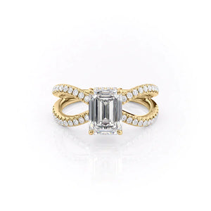 The Zoey Set With A 3 Carat Emerald 14K Yellow Gold Lab Diamond