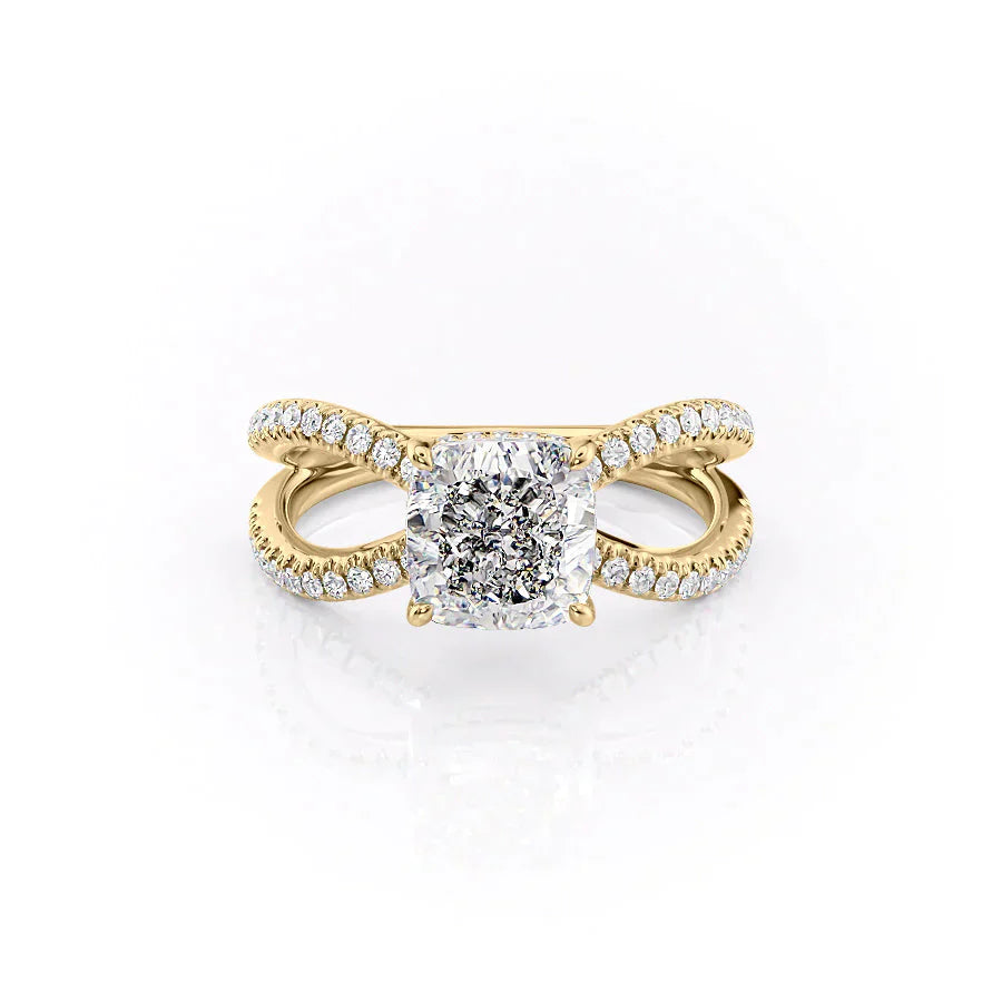 The Zoey Set With A 2 Carat Cushion 18K Yellow Gold Lab Diamond