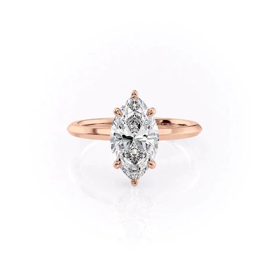 The Razor Kamellie Set With A 3 Carat Marquise 14K Rose Gold Lab Diamond