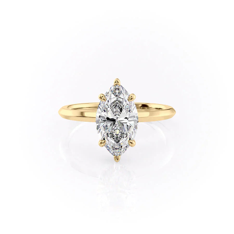 The Razor Kamellie Set  With A 3 Carat Marquise 14K Yellow Gold Moissanite