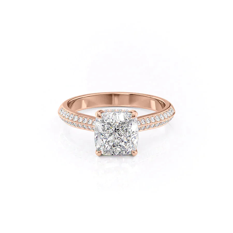 The Kayla Set With A 2 Carat Cushion 14K Rose Gold Lab Diamond