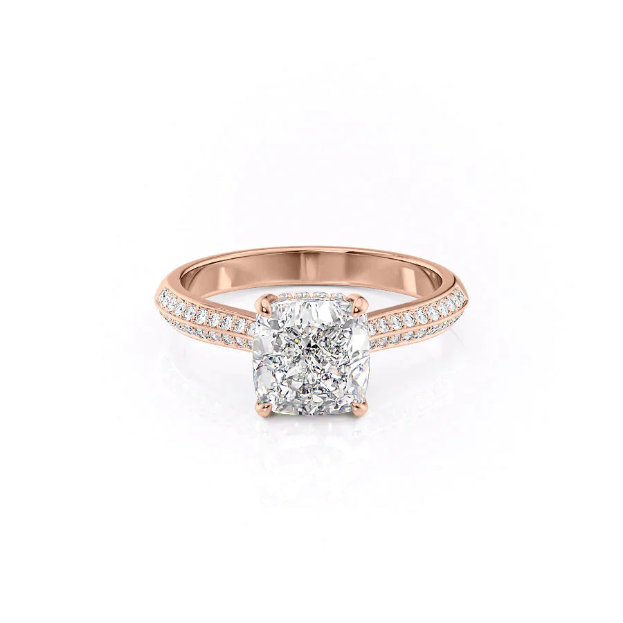 The Kayla Set  With A 5 Carat Cushion 14K Rose Gold Moissanite