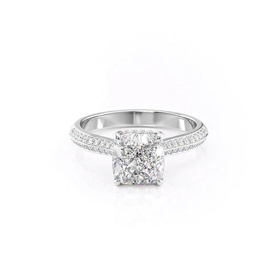 The Kayla Set With A 1 Carat Cushion 18K White Gold Lab Diamond