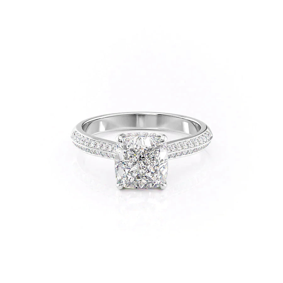 The Kayla Set  With A 2.5 Carat Cushion 18K White Gold Moissanite