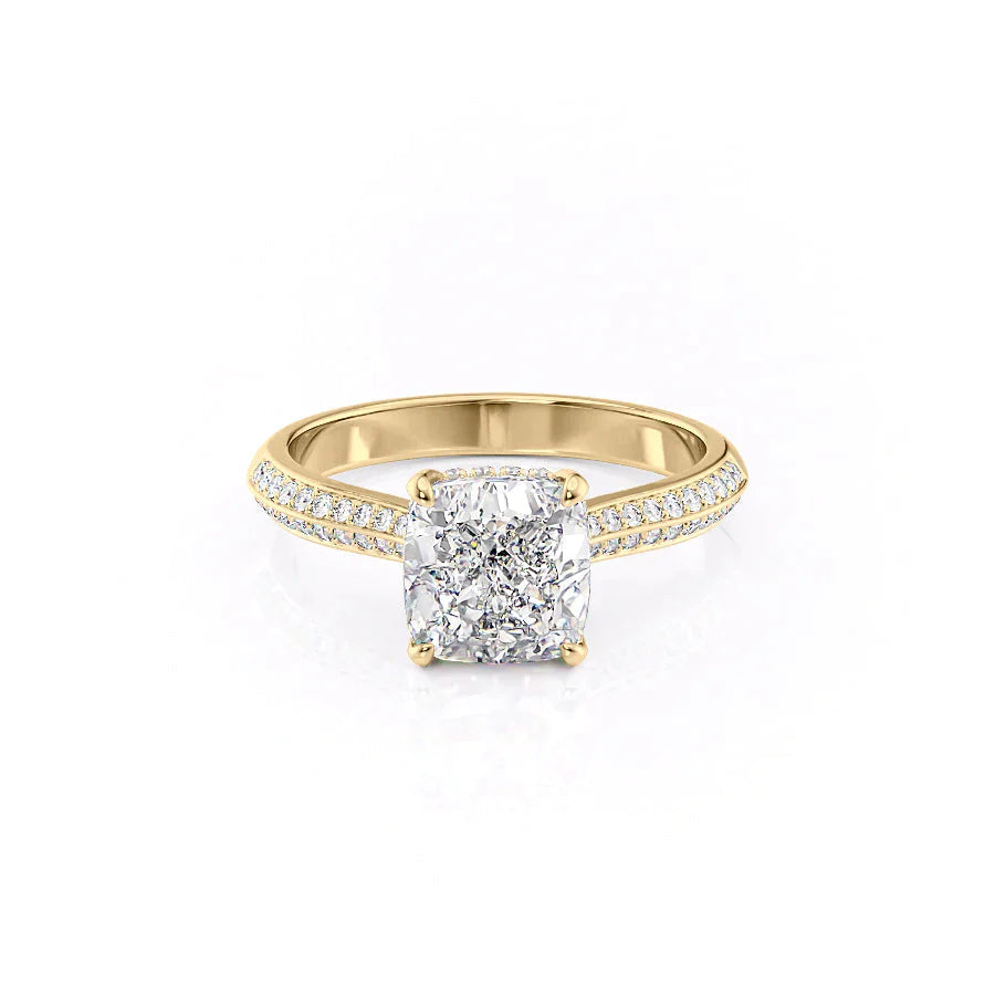 The Kayla Set  With A 2.5 Carat Cushion 14K Yellow Gold Moissanite