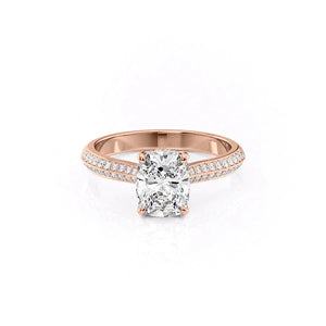 The Kayla Set  With A 2 Carat E. Cushion 14K Rose Gold Moissanite