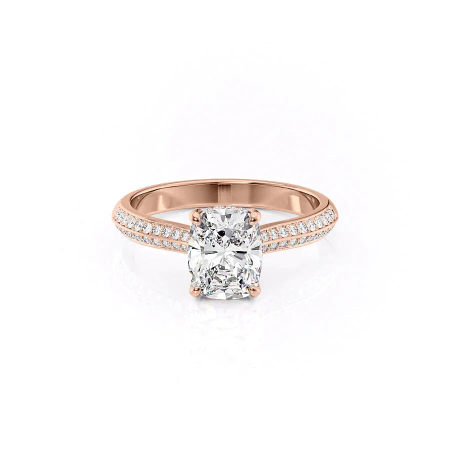 The Kayla Set  With A 3 Carat E. Cushion 14K Rose Gold Moissanite