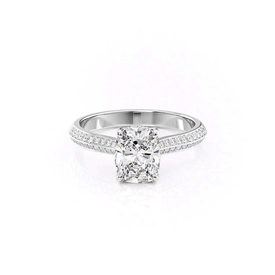 The Kayla Set  With A 1.5 Carat E. Cushion 14K White Gold Moissanite