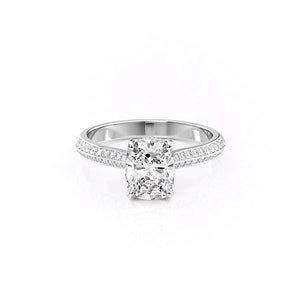 The Kayla Set  With A 1.5 Carat E. Cushion 18K White Gold Moissanite