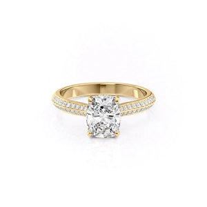 The Kayla Set  With A 3 Carat E. Cushion 18K Yellow Gold Moissanite