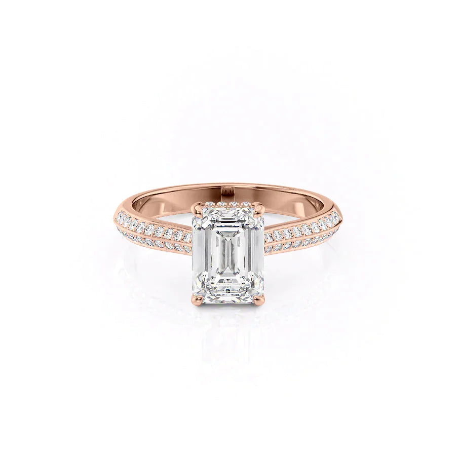 The Kayla Set  With A 5 Carat Emerald 14K Rose Gold Moissanite