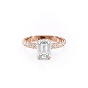 The Kayla Set  With A 3 Carat Emerald 14K Rose Gold Moissanite