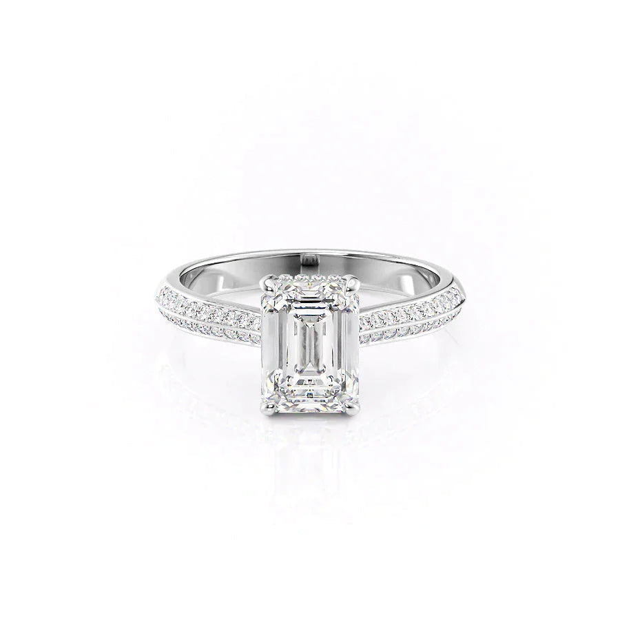The Kayla Set  With A 2.5 Carat Emerald 14K White Gold Moissanite