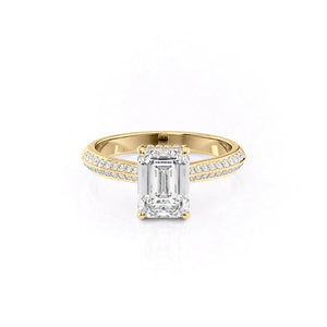 The Kayla Set  With A 3 Carat Emerald 18K Yellow Gold Moissanite