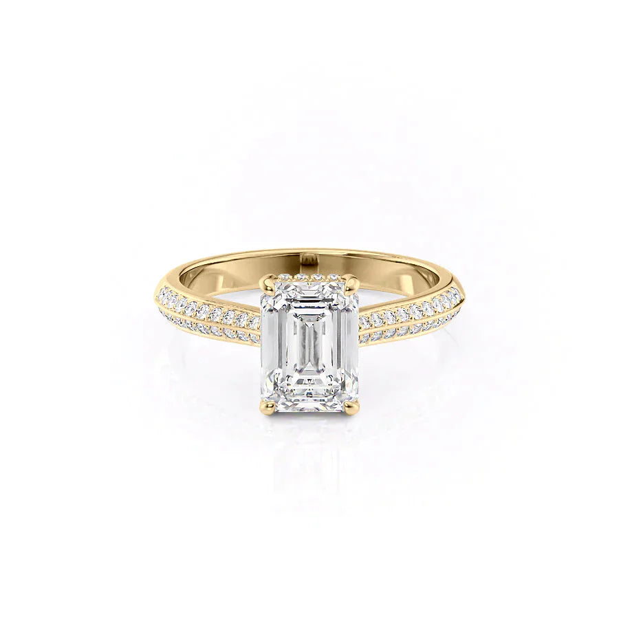 The Kayla Set With A 2 Carat Emerald 18K Yellow Gold Lab Diamond