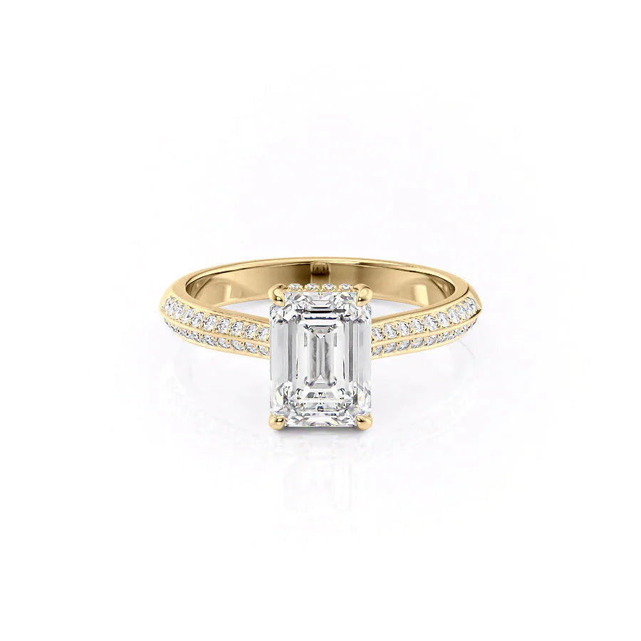 The Kayla Set  With A 2.5 Carat Emerald 18K Yellow Gold Moissanite