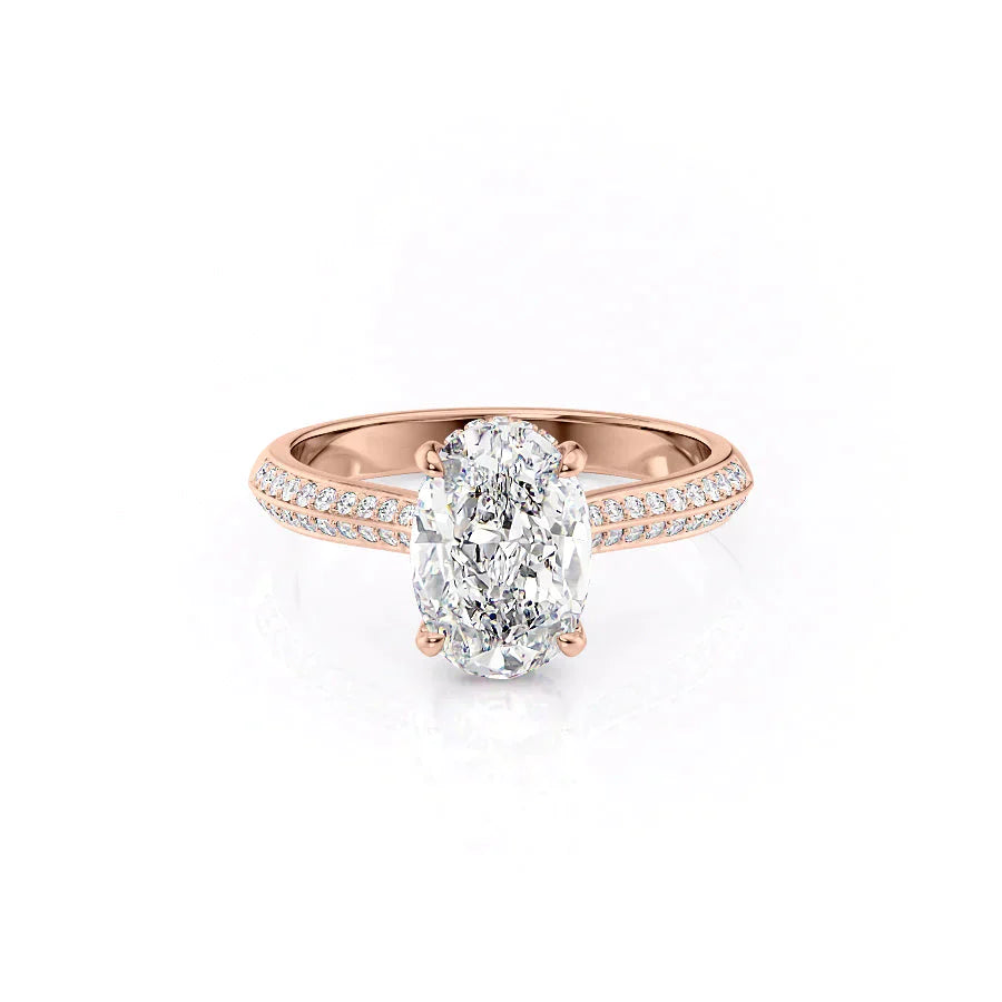 The Kayla Set With A 2 Carat Oval 14K Rose Gold Lab Diamond