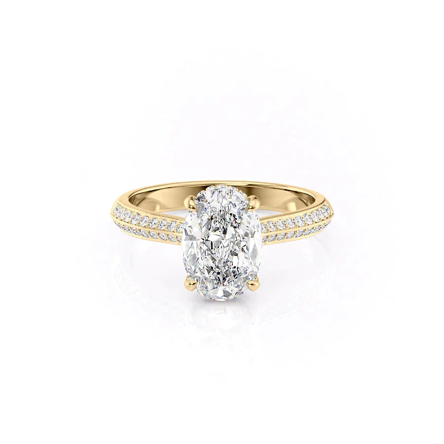 The Kayla Set  With A 3 Carat Oval 14K Yellow Gold Moissanite