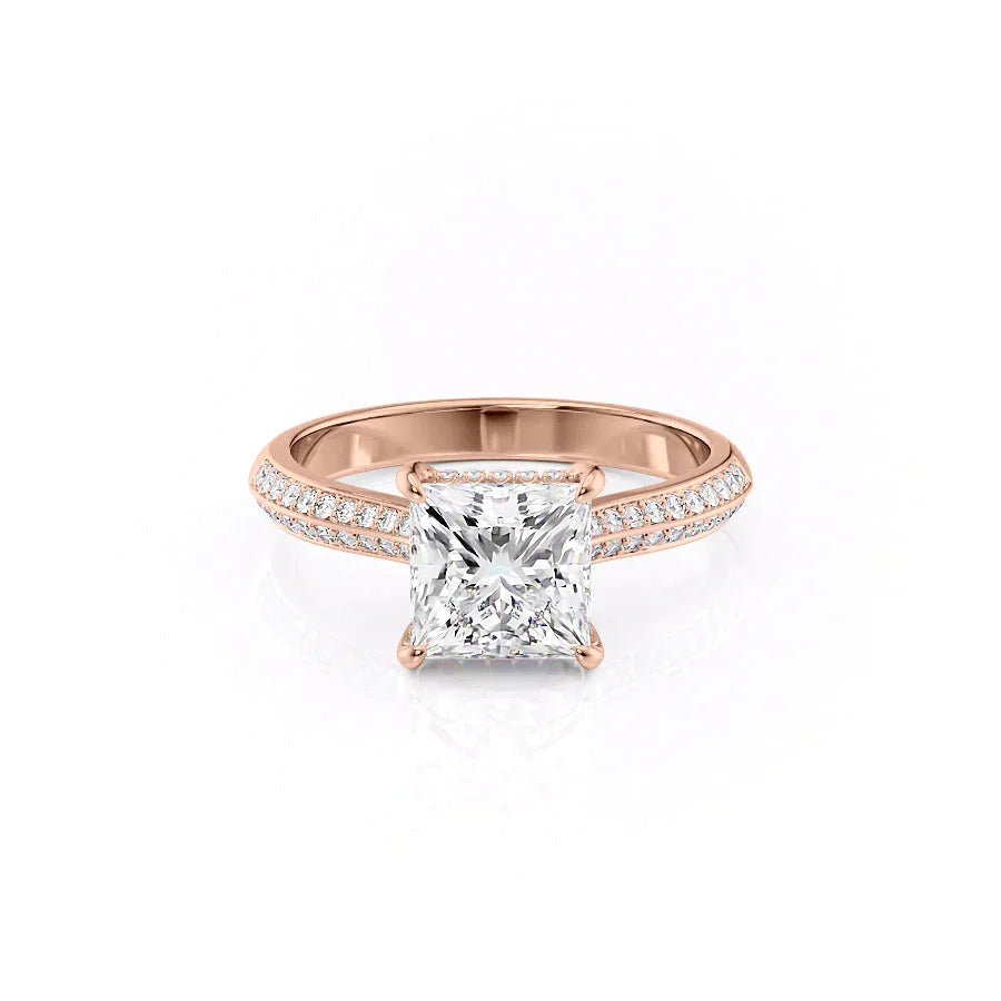The Kayla Set  With A 3 Carat Princess 14K Rose Gold Moissanite