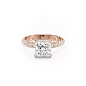 The Kayla Set  With A 3 Carat Princess 14K Rose Gold Moissanite