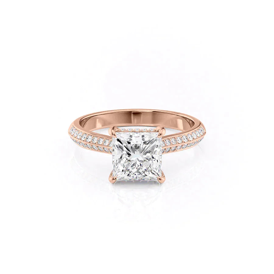 The Kayla Set With A 2 Carat Princess 14K Rose Gold Lab Diamond