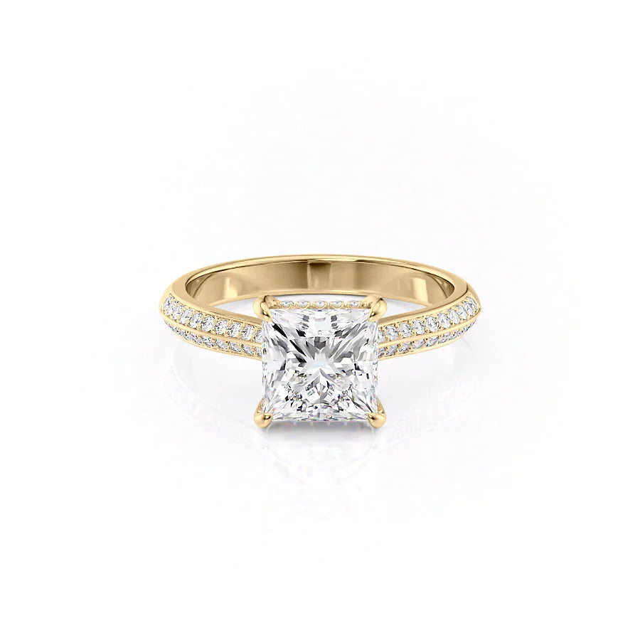 The Kayla Set  With A 3 Carat Princess 18K Yellow Gold Moissanite