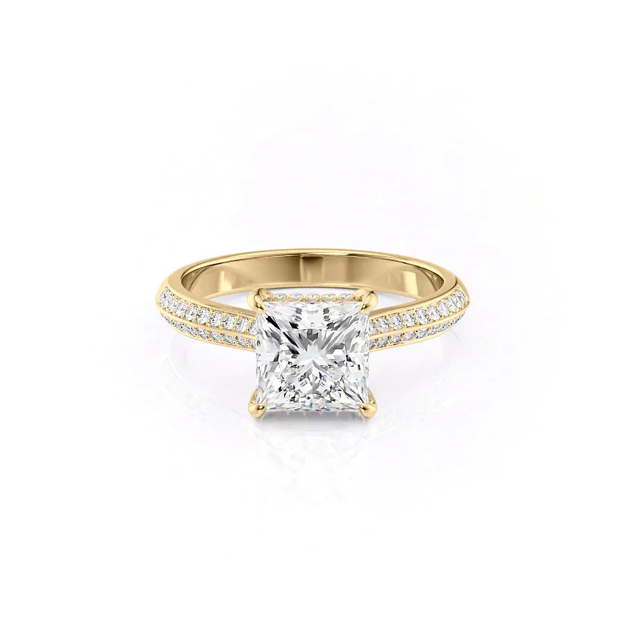 The Kayla Set With A 1 Carat Princess 18K Yellow Gold Lab Diamond