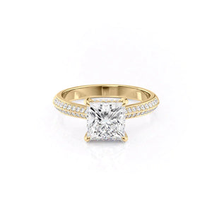The Kayla Set With A 3 Carat Princess 18K Yellow Gold Lab Diamond