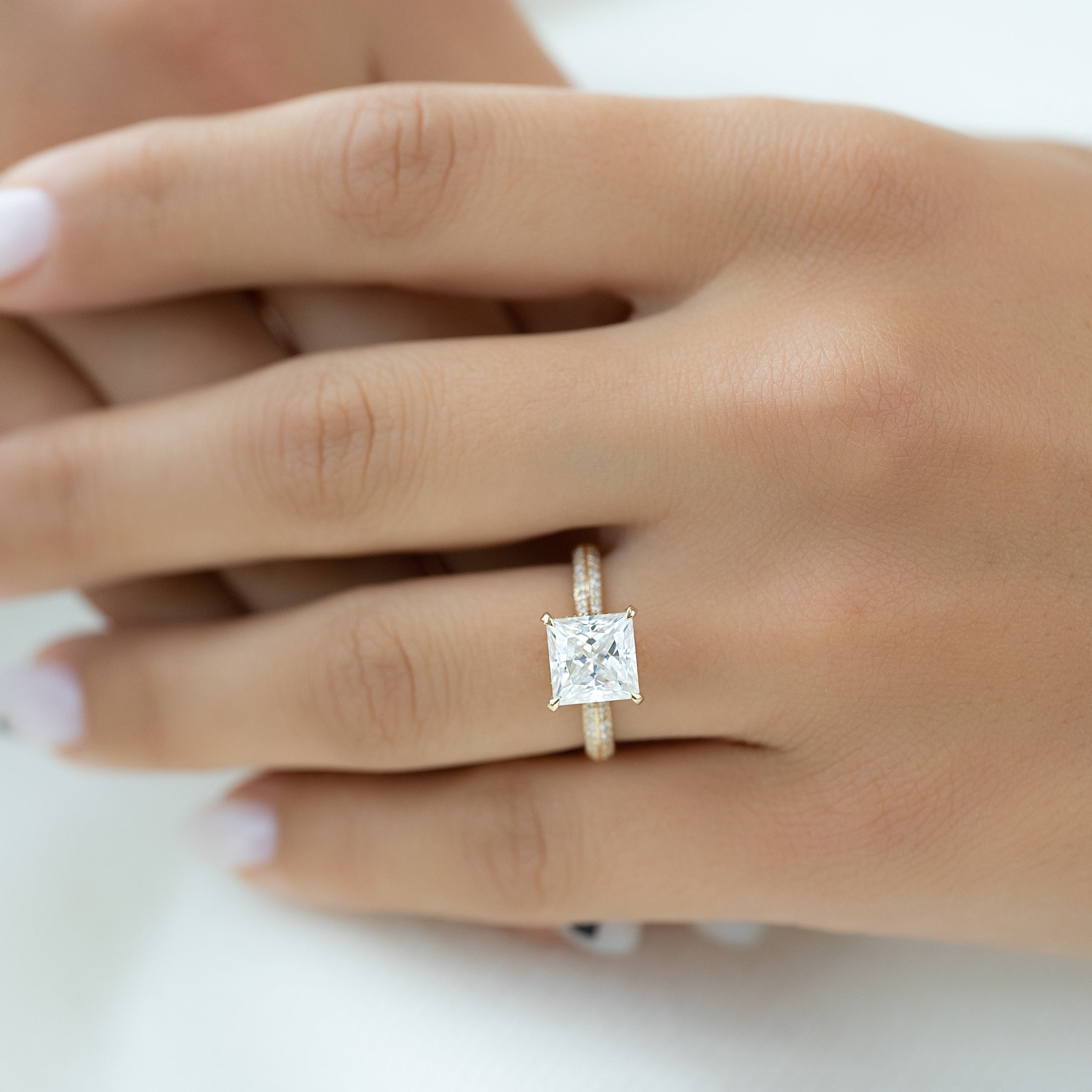 The Kayla Set  With A 3 Carat Princess 18K Yellow Gold Moissanite