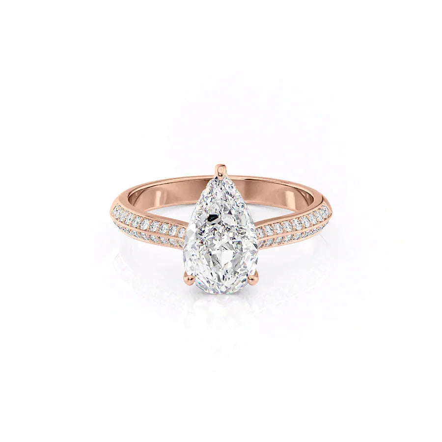 The Kayla Set With A 2.5 Carat Pear 14K Rose Gold Lab Diamond
