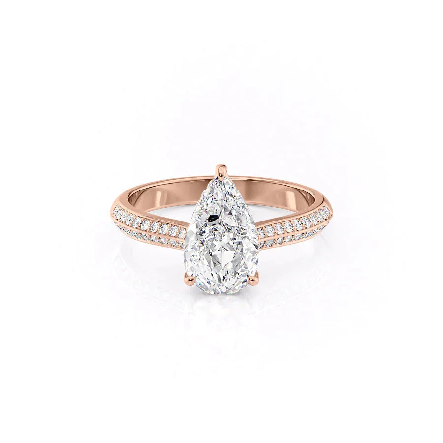The Kayla Set  With A 4 Carat Pear 14K Rose Gold Moissanite