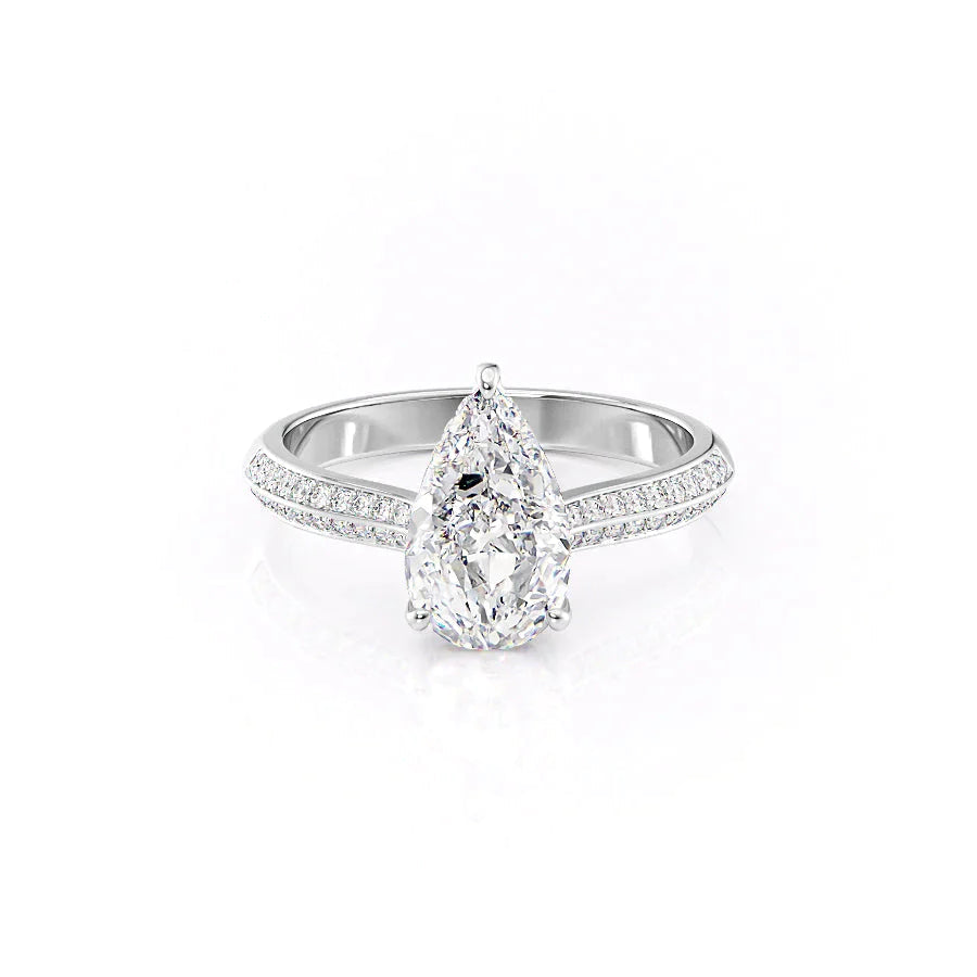 The Kayla Set  With A 2.5 Carat Pear 14K White Gold Moissanite