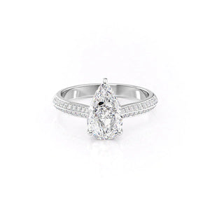 The Kayla Set  With A 2.5 Carat Pear 18K White Gold Moissanite