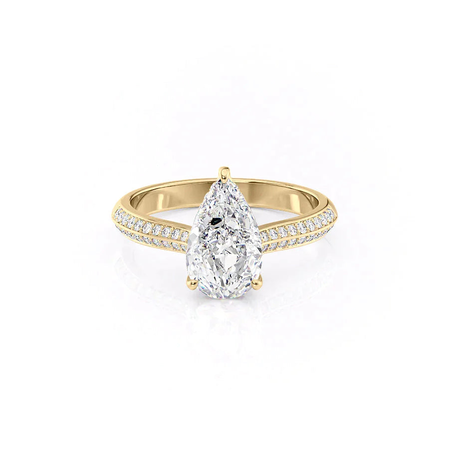 The Kayla Set  With A 2 Carat Pear 14K Yellow Gold Moissanite
