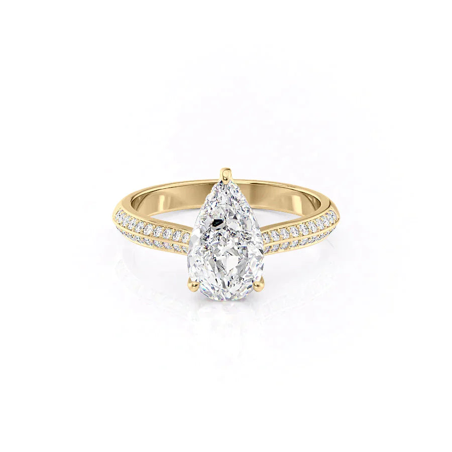 The Kayla Set With A 1 Carat Pear 18K Yellow Gold Lab Diamond